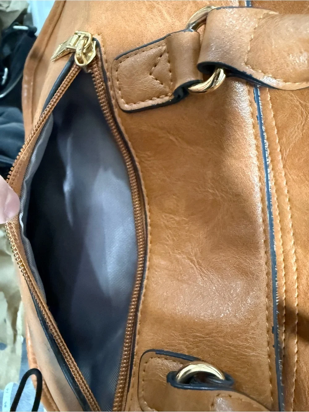Brown Faux Leather Tote Crossbody Bag Chevron Strap Boho Satchel
